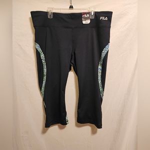 Fila Sport Performance running leggings size 1X, NWT. Black/Green leopard print.